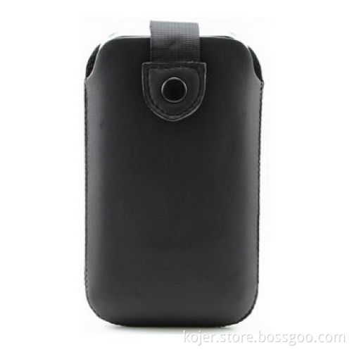 Leather Mobile Phone Pouch with Retractable Pull-tab, Magnetic Button, Fine Workmanship in Stitches